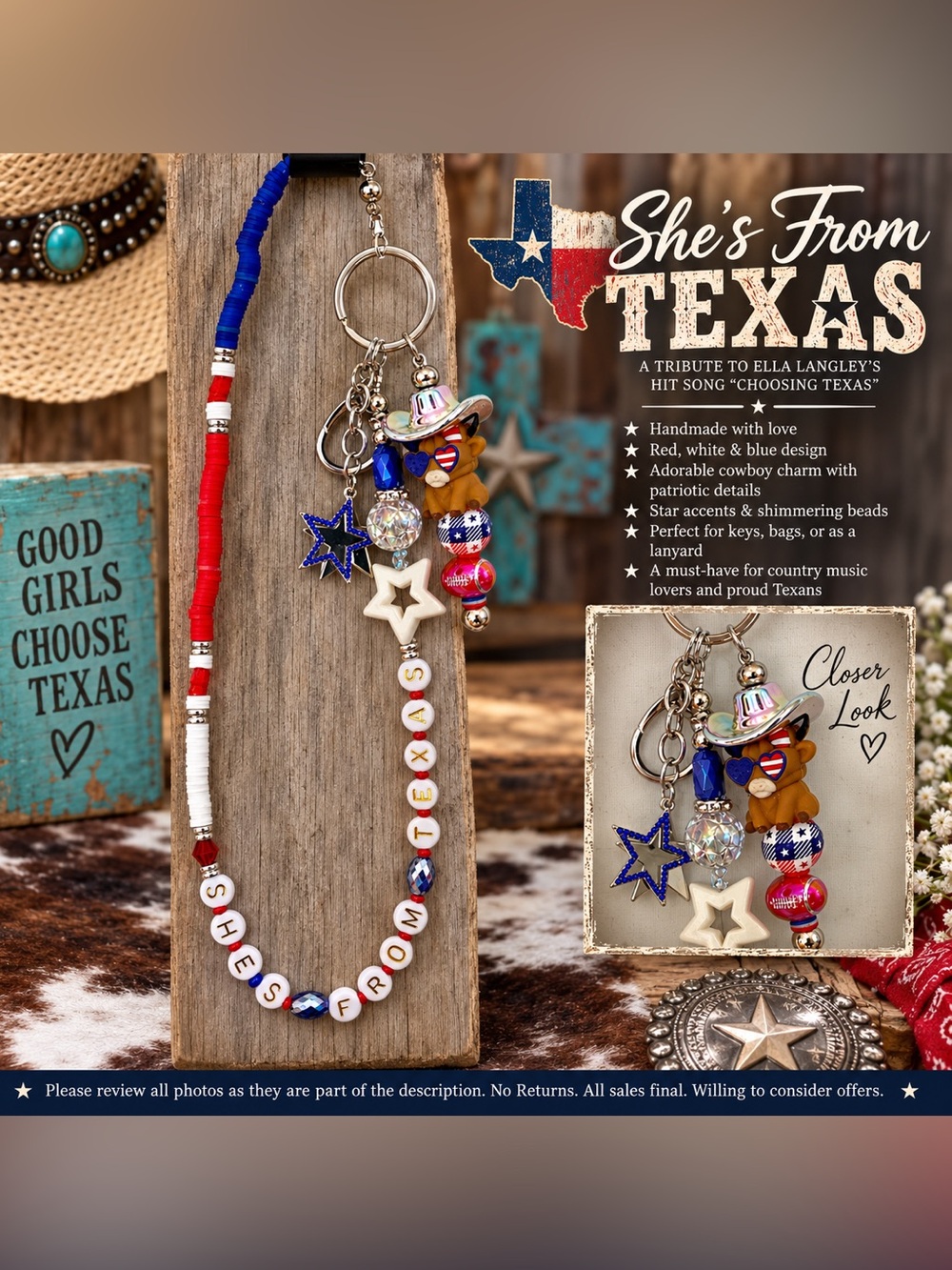 SHE’S FROM TEXAS | Handmade Country Keychain